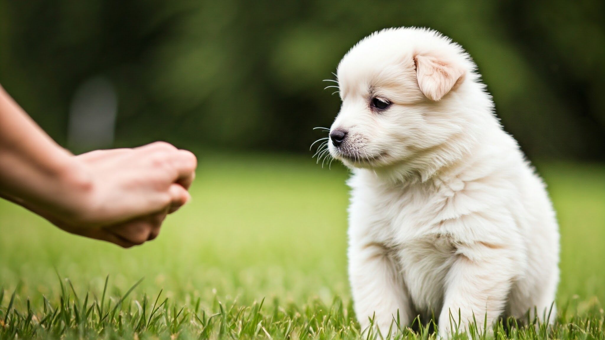 飼い主とおもちゃで遊ぶゴールデンレトリバーの子犬