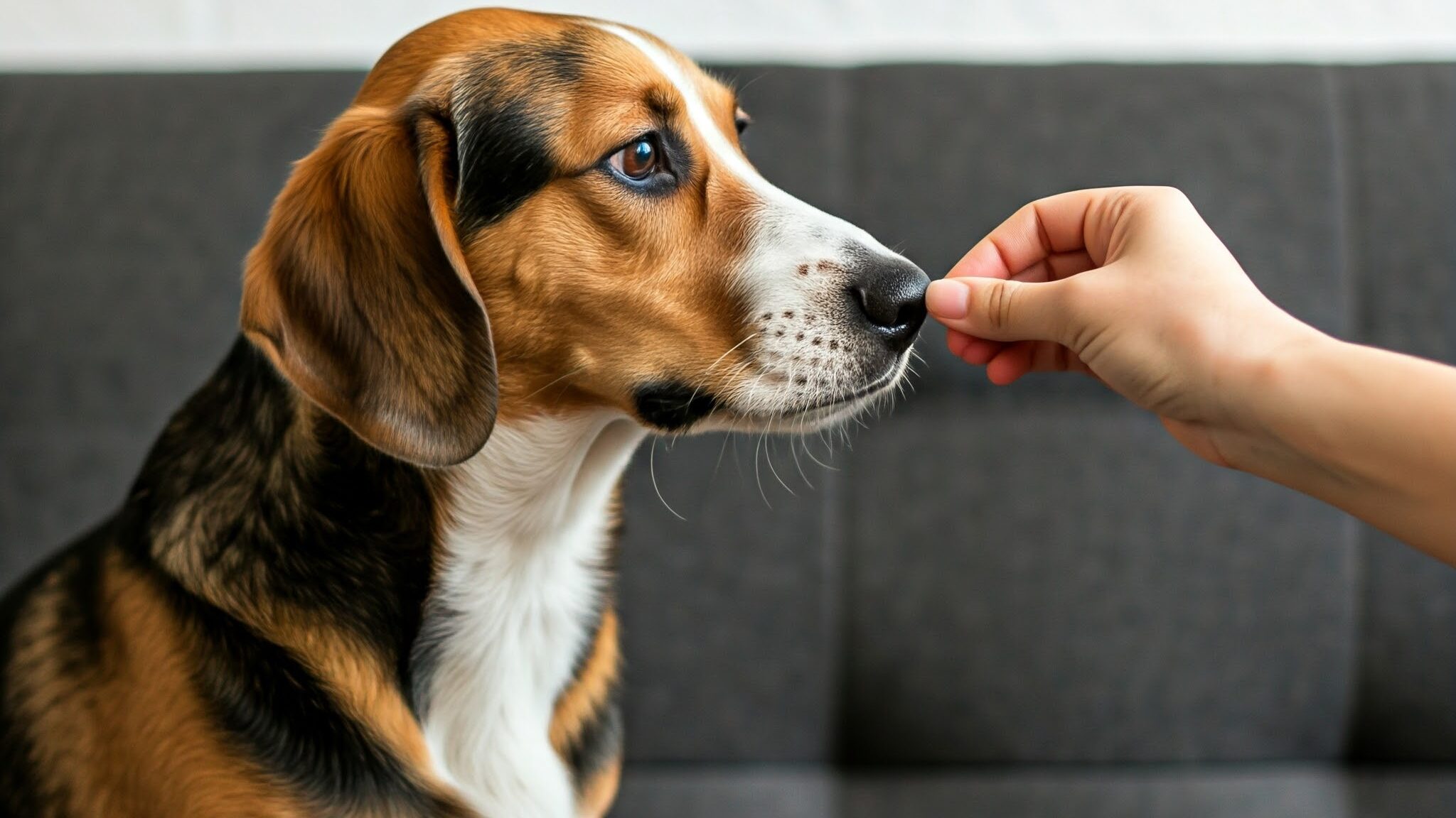 犬の噛み癖のしつけをしているところ。