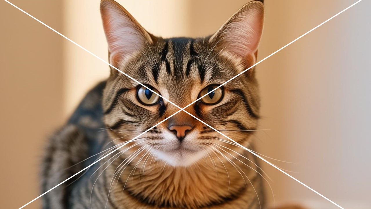 対角線構図を活かした猫の写真。奥行きと動きのある印象