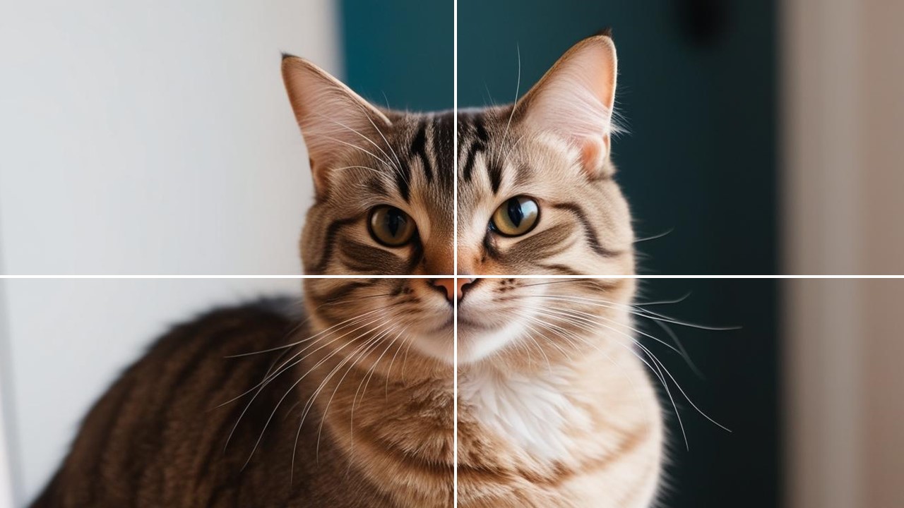 中央構図で撮影された猫の正面写真。背景がシンプルで被写体が際立つ